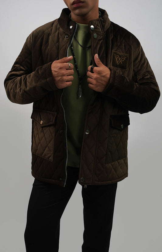 Quilted Velvet Jacket Olive Green