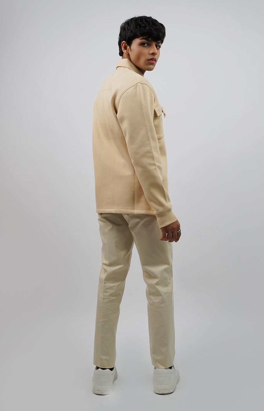 Polo Sweatshirt with Dual Pockets Beige