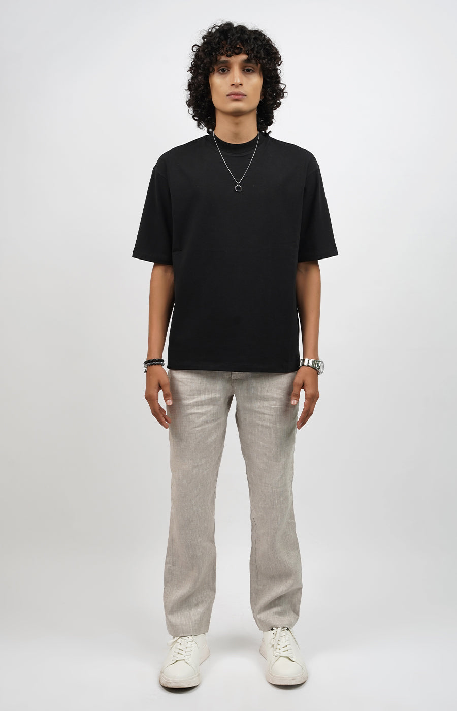 100% Linen Relaxed Fit Drawstring Pants Grey