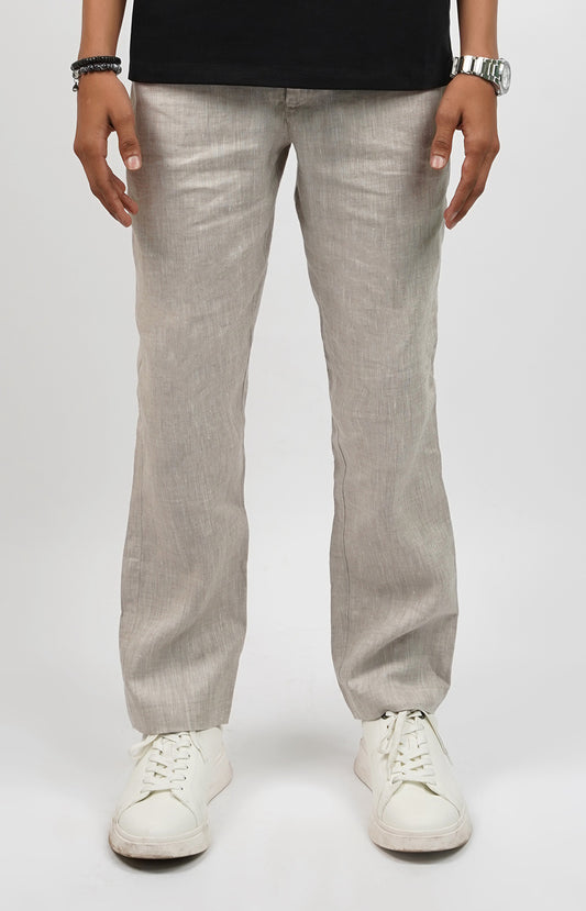 100% Linen Relaxed Fit Drawstring Pants Grey