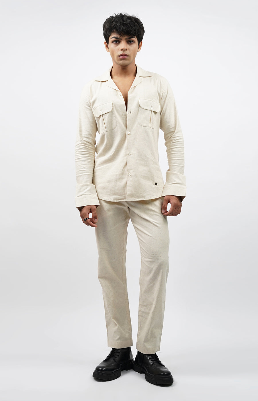 Relaxed Fit Linen Drawstring Pants Ivory