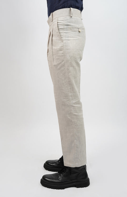 100% Linen Grey Pleated Linen Trousers
