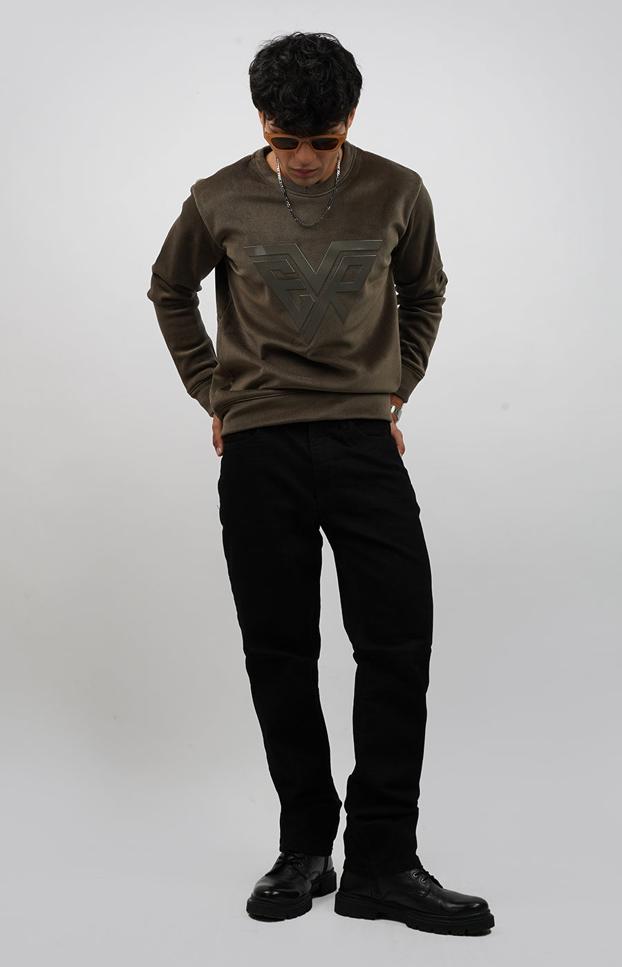 Signature EVR Waffle-Knit Sweatshirt Olive Green