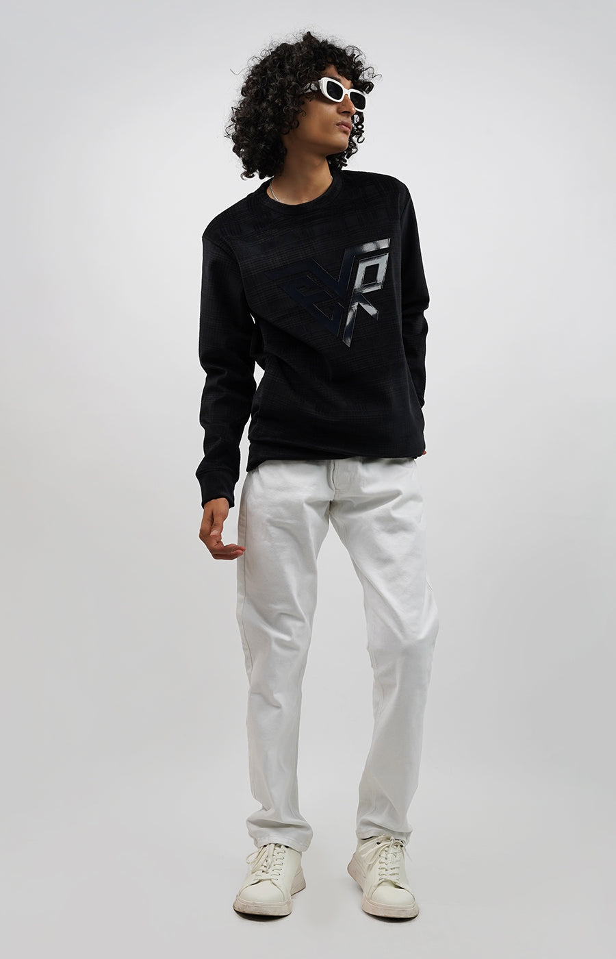 Textured Crewneck Sweatshirt Navy Blue