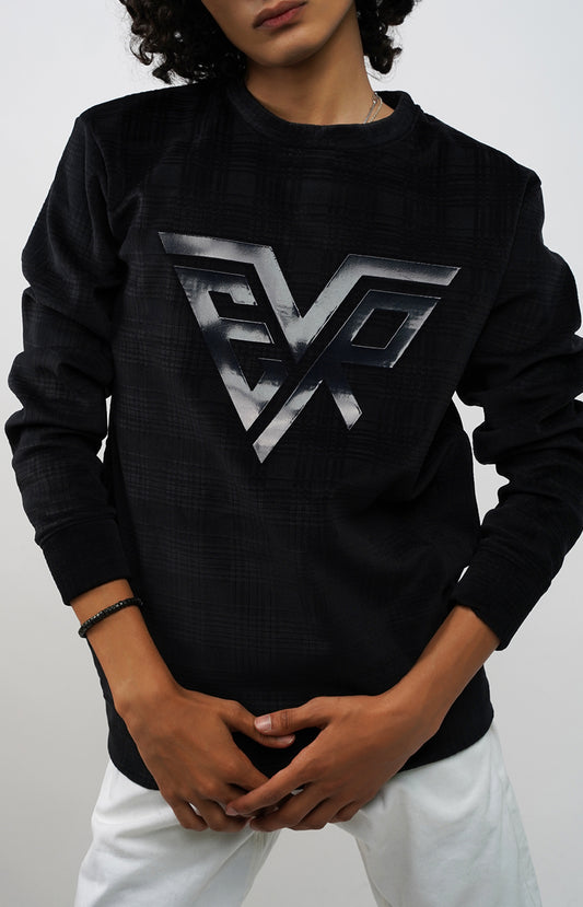 Textured Crewneck Sweatshirt Navy Blue