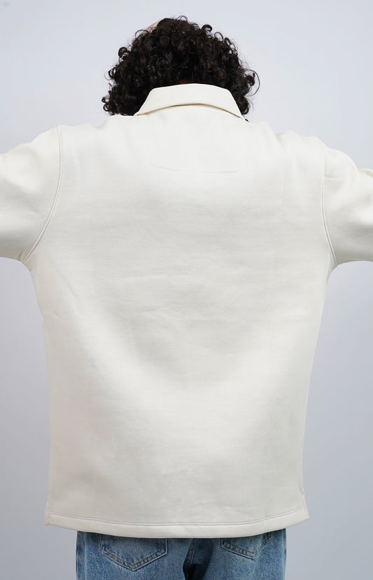 Polo Sweatshirt with Dual Pockets White