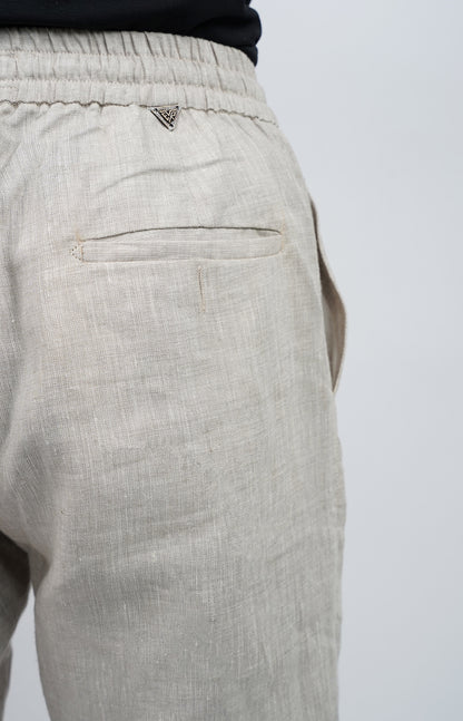 100% Linen Relaxed Fit Drawstring Pants Grey