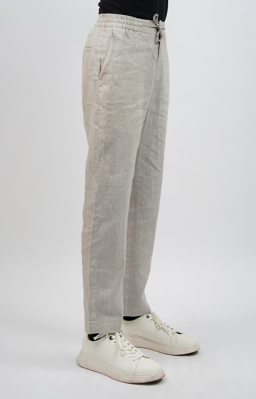 100% Linen Relaxed Fit Drawstring Pants Grey