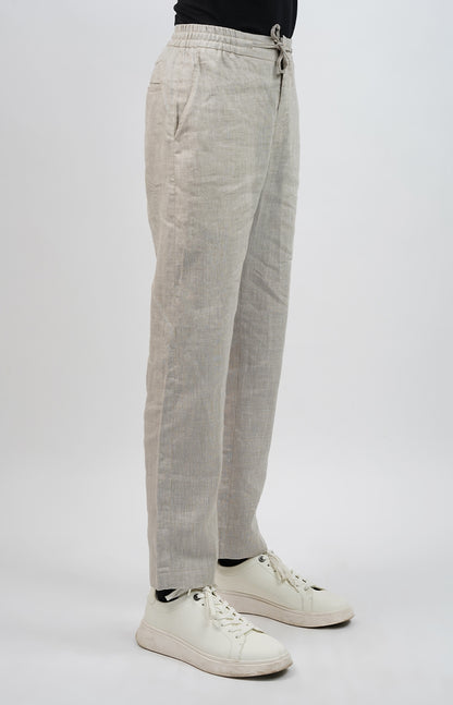 100% Linen Relaxed Fit Drawstring Pants Grey