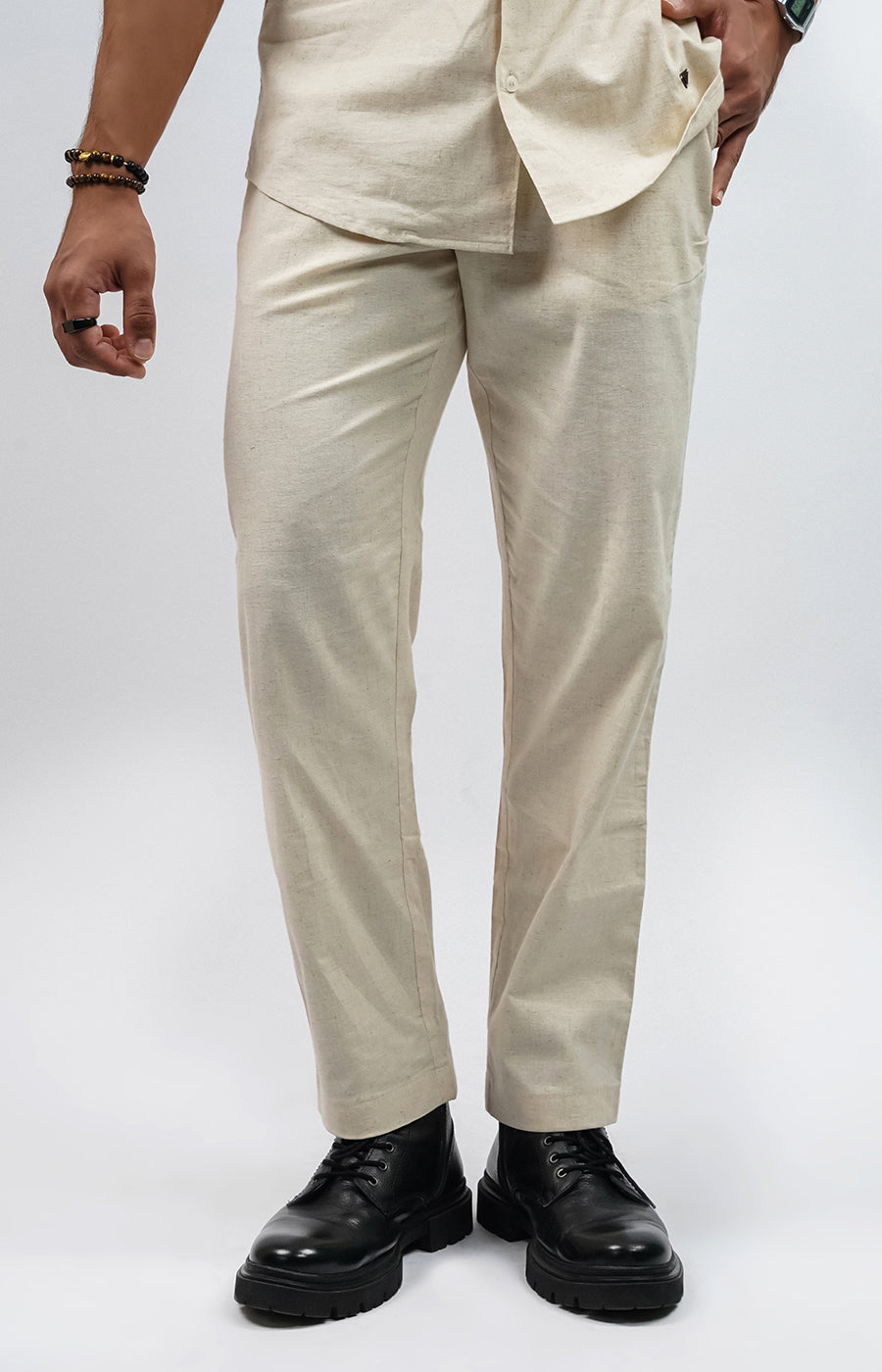 Relaxed Fit Linen Drawstring Pants Ivory