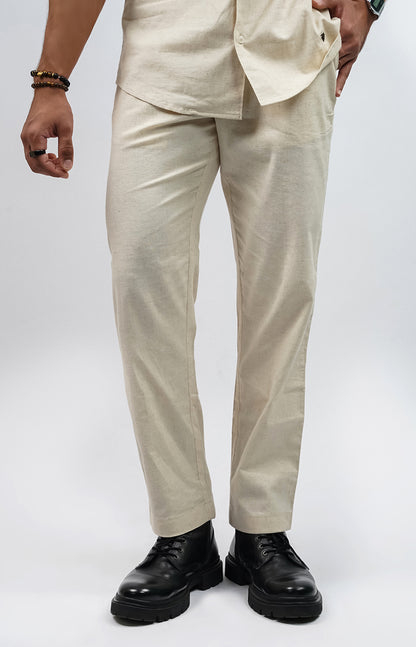 Relaxed Fit Linen Drawstring Pants Ivory