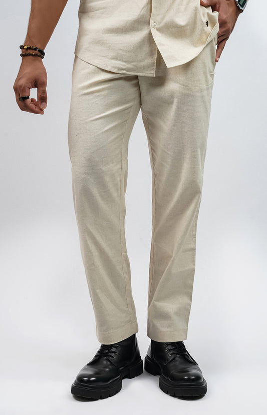 Relaxed Fit Linen Drawstring Pants Ivory