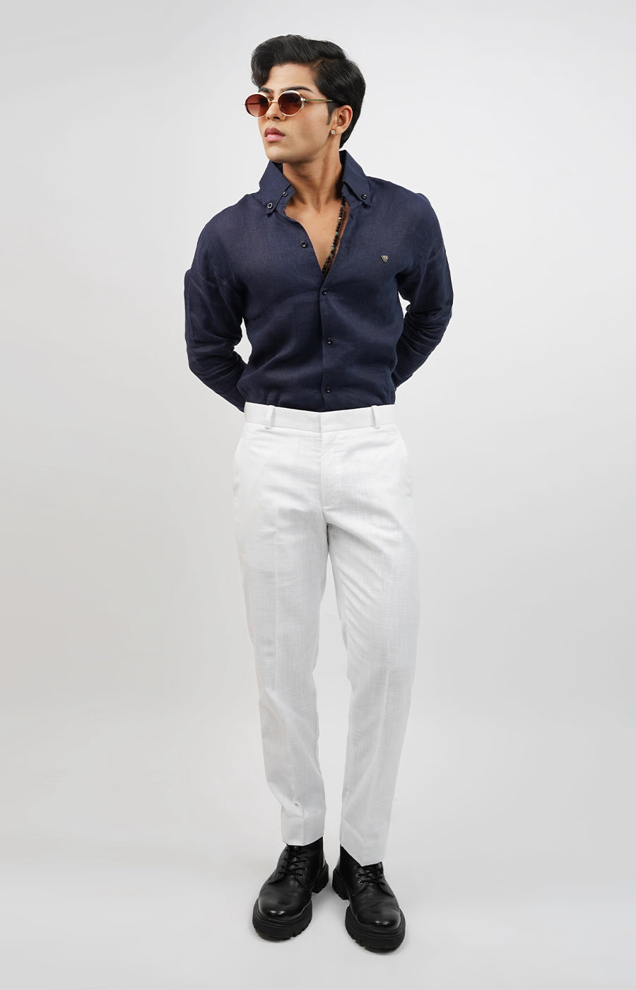 Classic White Slim-Fit Trousers