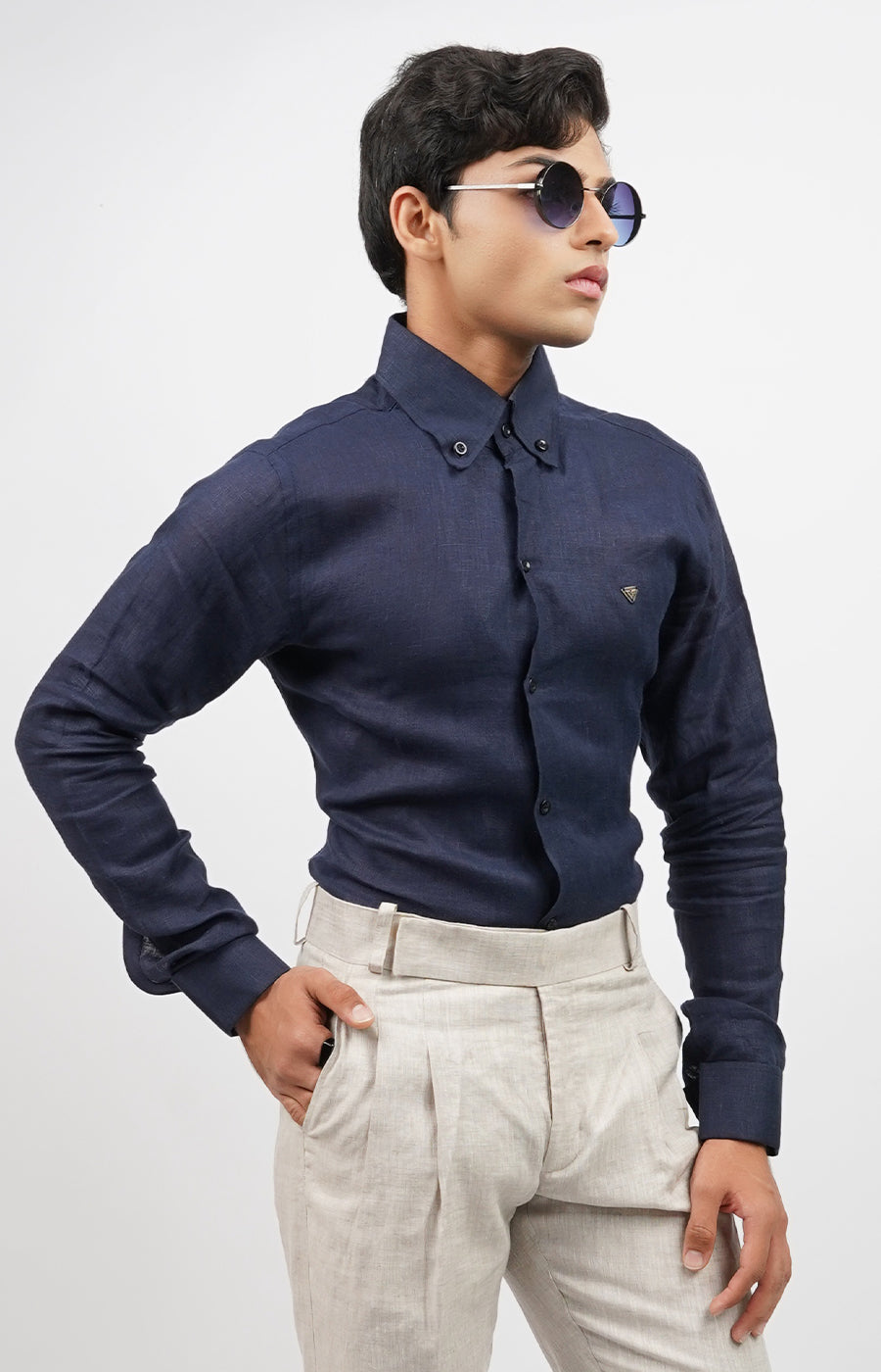 Navy 100 % Linen Formal Shirt