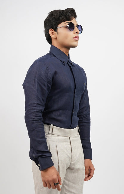 Navy 100 % Linen Formal Shirt