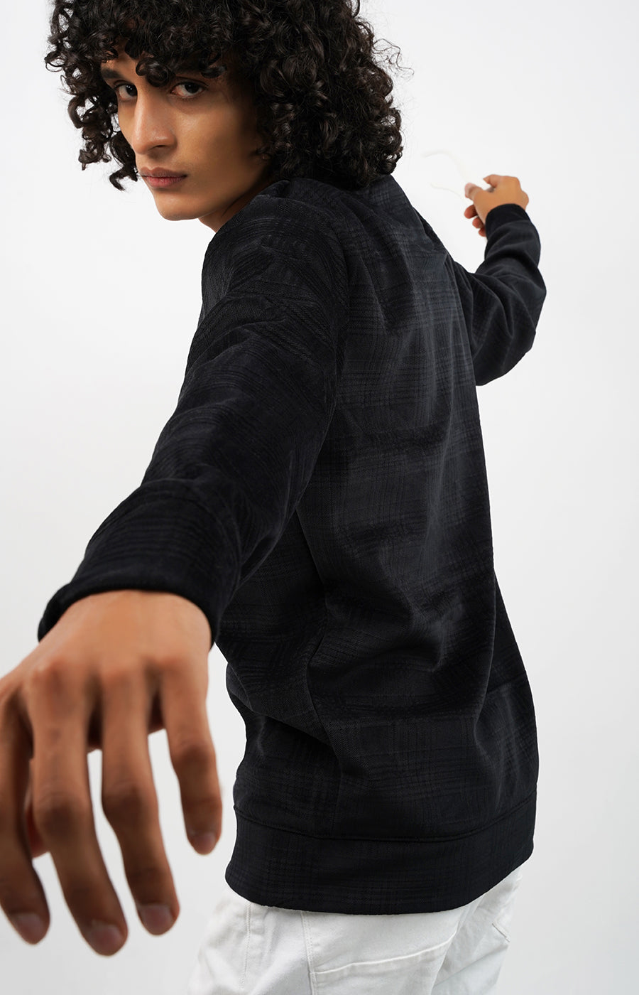 Textured Crewneck Sweatshirt Navy Blue