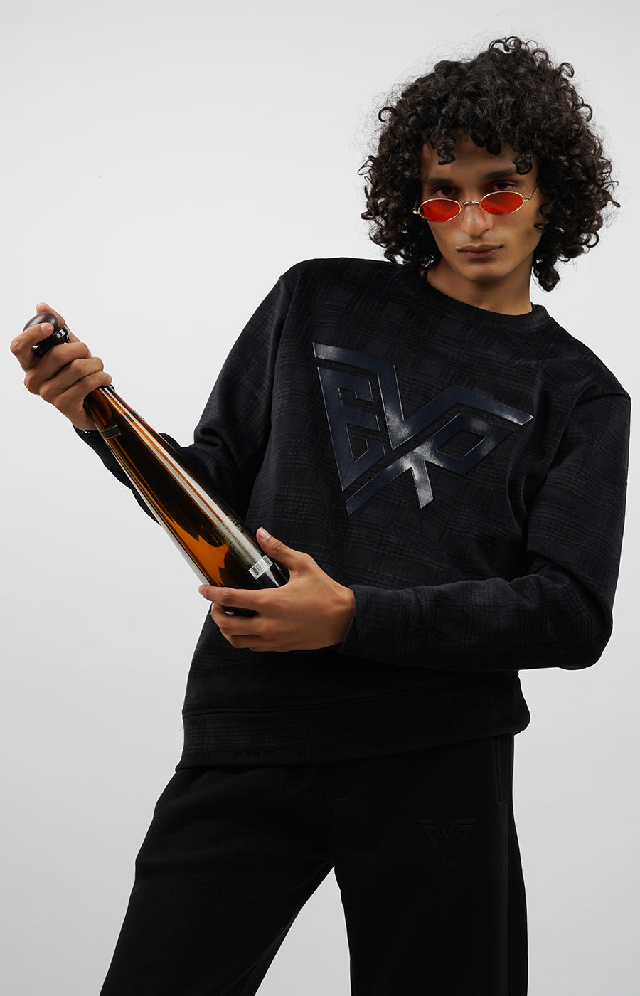 Textured Crewneck Sweatshirt Navy Blue