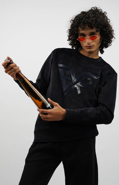 Textured Crewneck Sweatshirt Navy Blue