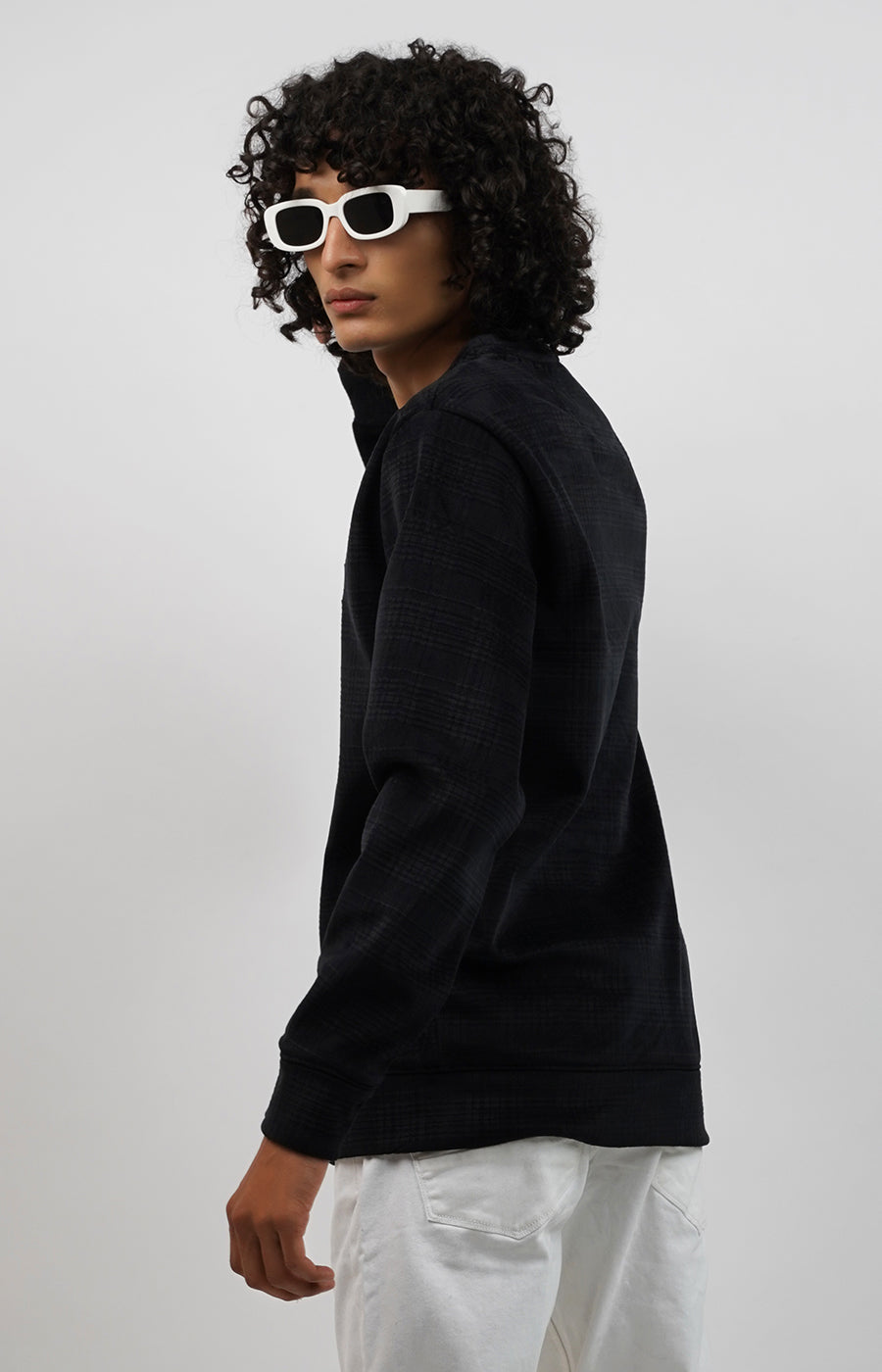 Textured Crewneck Sweatshirt Navy Blue