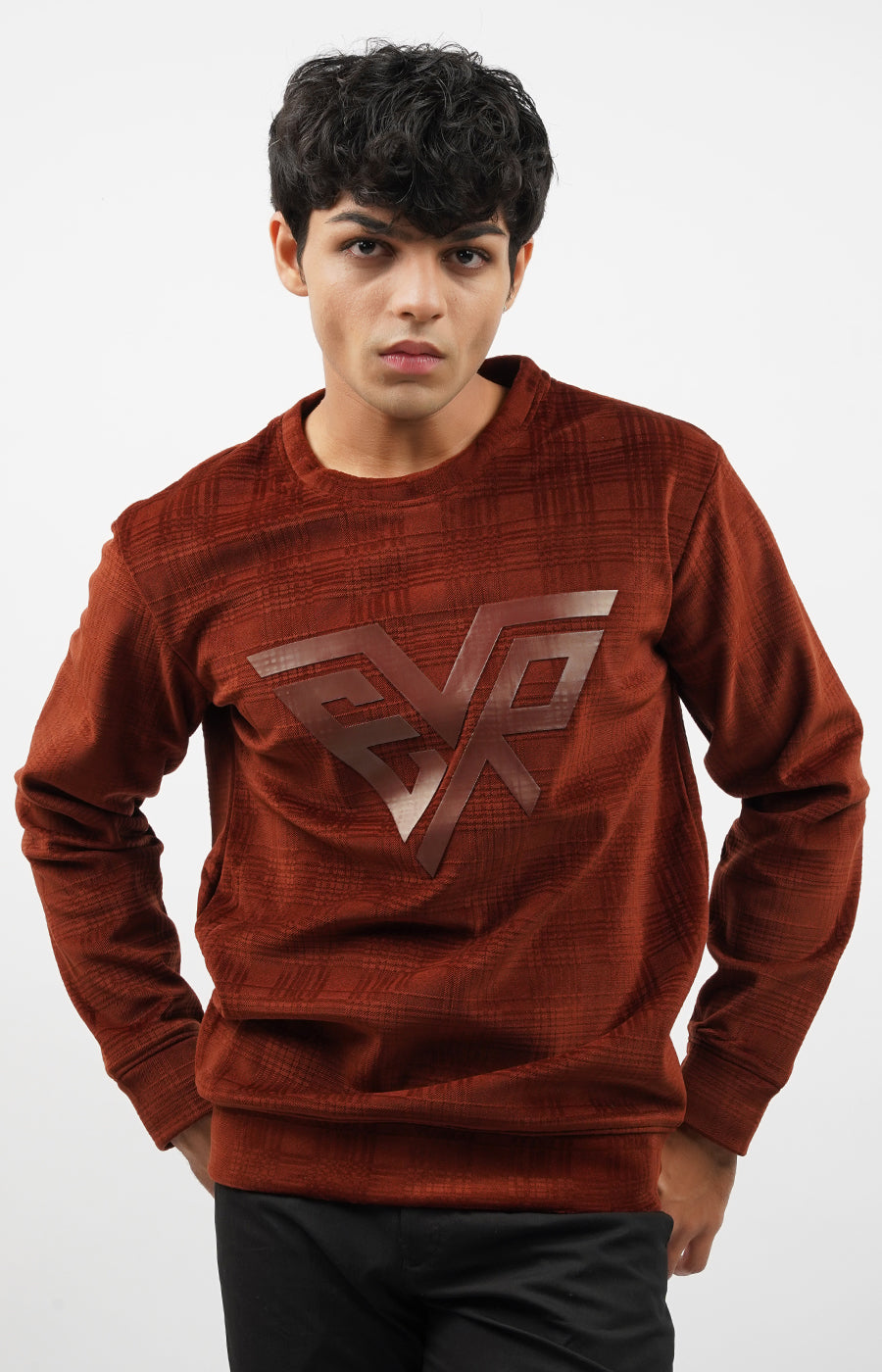 Textured Crewneck Sweatshirt Burnt Orange