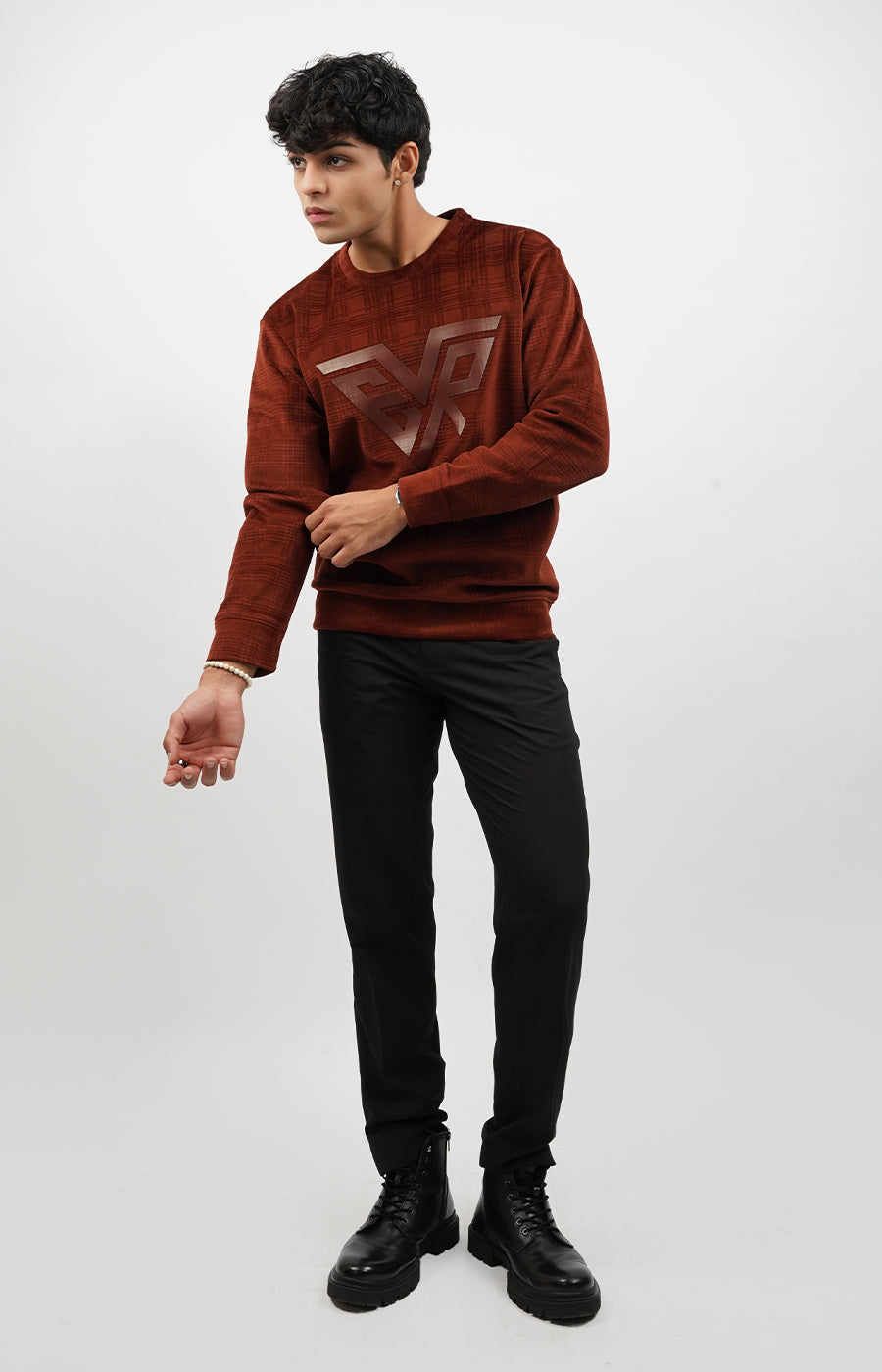Textured Crewneck Sweatshirt Burnt Orange